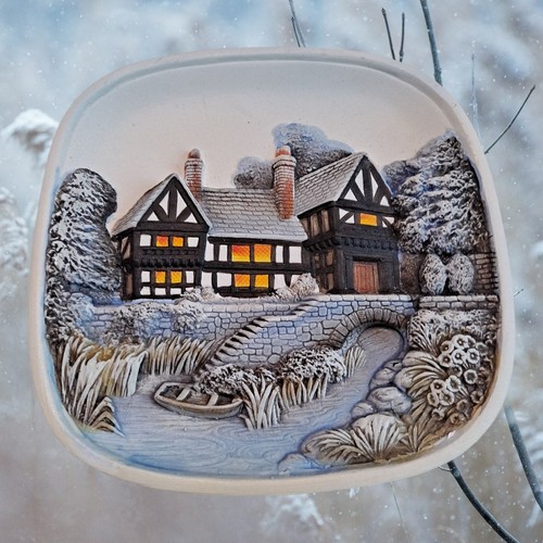Chalkware winter scene plaque - chalkware,