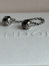 Genuine Pandora Charm Sterling Silver Safety Chain 925 ALE Hearts