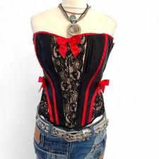 Ladies Leg Avenue Black/Red Bustier Corset Size M  Lace Up Burlesque Cosplay 