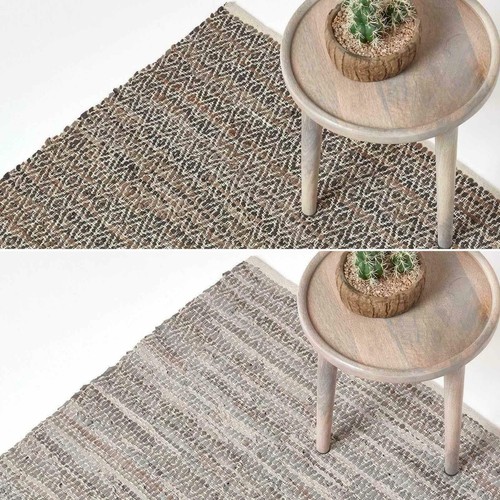 Leather rug handwoven diamond - leather,