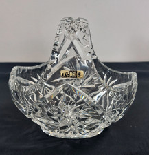 Lead Cut Crystal Basket By Irena Poland Hand Cut Vintage Pinwheel  & Star 16cm