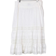 NWT J JILL White Linen Lace Prairie Petticoat Skirt 14 14P
