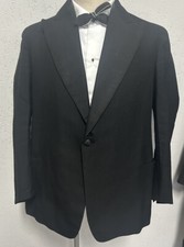 1910s 1920s Men’s Tuxedo Dinner Jacket Black Striped Vintage Bespoke European 38