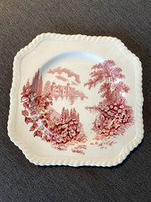 Johnson Brothers CASTLE ON THE LAKE SQUARE Sandwich Plate 7.5" Pat 118580 PINK