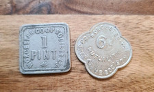 WORCESTER , CO-OP , FARTHING TOKENS Co op  tokens  x2 6d & 1 Pint Collectable 