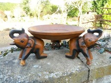 Wooden Elephant Carving - Hand Carved Tray Table Bowl Plant Stand - Small