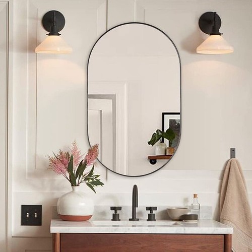 Gold black wall mirror oval - wall,