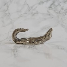 German Silver Crocodile Wall Hook – Handmade Animal Hanger for Keys, Towels
