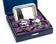 Vintage Carr's Of Sheffield Sterling Silver Small Condiment Set With Tray Boxed