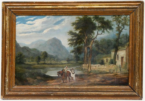 Framed 1861 oil - -, lakeside