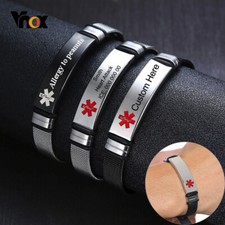 Adjust Medical Bracelet Emergency Free Laser Engraved Men Women Alert ID Bangle