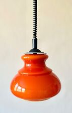 Vintage 1970s Orange Glass Rise & Fall Pendant Ceiling Light Rewired Mid Century