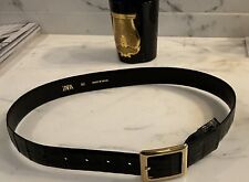 Zara ladies Black Crocodile Imitation Belt Gold Rectangular Buckle Size S