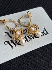 Vivienne Westwood Aleksa Drop Orb Pearl Earrings Pierce Gold IN BOX