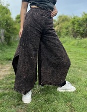 Cotton Stonewashed Lightweight Wide Leg Trousers, Hippie Festival Elastic Pants
