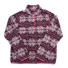 Prince & Fox Purple Fleece Jumper Burgundy 1/4 Zip Fair Isle Womens XL