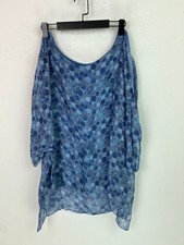 Nina Murati Blue Floral Sheer Blouse Lightweight 3/4 Sleeve Top Silk Blend S/M