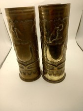 Pair of WW1 Shell casings Trench Art Decorative 1917/18 Brass Dusseldorf.German 