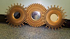 Set of 3 Decorative Mirror ShabbyChic Sunburst hand painted gold mirror. 