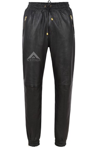 Men leather trousers - men's, black