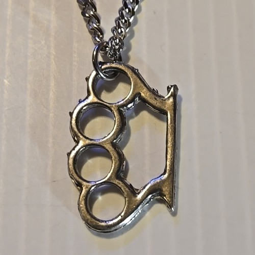 Brass knuckles pewter pendant - brass,