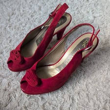 Peter Kaiser High Heel Shoes UK4.5 Red Suede Leather Women’s Peep Toe Bow Accent