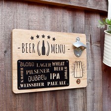 Beer Menu Bottle Opener Bar Sign Wood Black Metal Funny Beer Stencil Plaque Gift