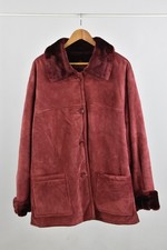 Dennis Basso Women's Suede Coat Jacket UK Size 16 Faux Fur Lining Dark Red