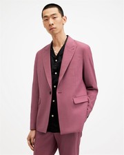 AllSaints Men's Aura Blazer Suit Pink Slim Fit Single Breasted Buttoned Size 44