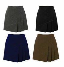 NEW GIRLES WOMENS 3 SIDE PLEATED HALF ELASTICATED WAIST SCHOOL SKIRT UNIFORM