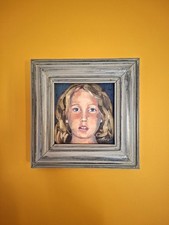 Framed Original Acrylic On Canvas Portrait By Keith Fox.  "Girl with Blue Eyes"