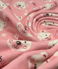 4 Metres Baby Pink Baby Bear Print Spun Poly Stretch Fabric