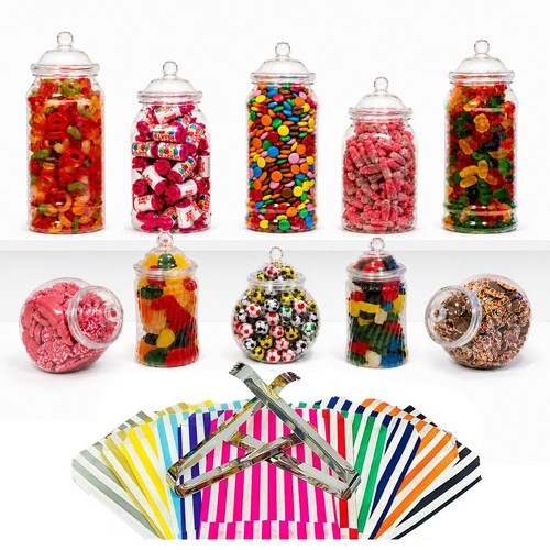 Assorted plastic sweet - sweet, jars