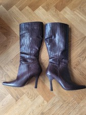 Faith Vintage Genuine Brown Leather Crocodile Knee High Boots Size UK 6 EU 39