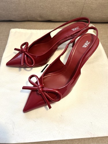 Zara patent finish bow red - bow,