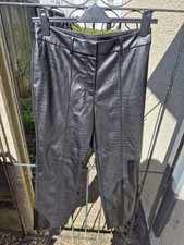 Marks And Spencer Black Faux Leather Moc Crock Straight Leg Trousers Size 12 Reg