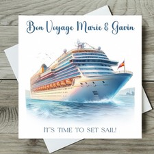 Personalised Bon Voyage Card Travelling Sailing Boat Cruise Good Luck Travels