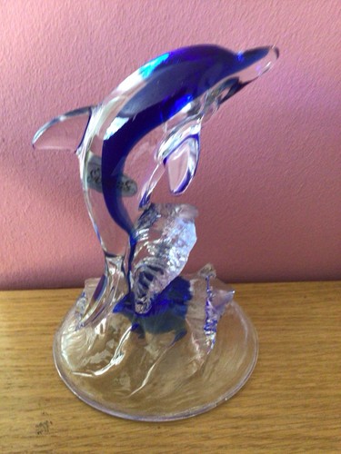 Blue and clear glass dolphin - clear,