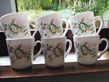 Arcopal vintage milk glass floral mugs set of 6 Feston Hortense
