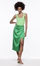 Zara green satin - midi, skirt