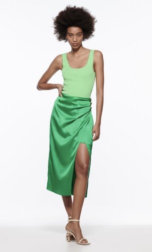 Zara green satin midi skirt - midi,