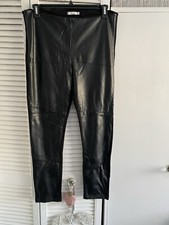 Ladies French Faux Leather Front And Material Back Trousers Size L/16 Side Zip