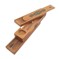 Vintage Wood Sliding Pencil Box Handcrafted Stationery Storage Case 23cm Tiered