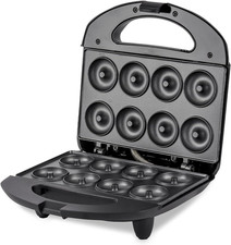 Geepas 750W Stainless Steel Doughnut Maker - 8 Golden Donuts in Minutes