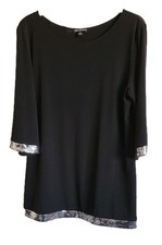 Nina Leonard Qvc Ladies Black Pullover Tunic With Sequin Hem & Cuffs Size XL