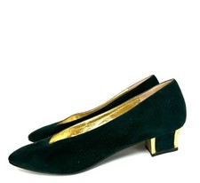 BRUNO MAGLI Luxury Vintage Gold & Green Suede Court Shoes Size UK6.5  EUR40.5