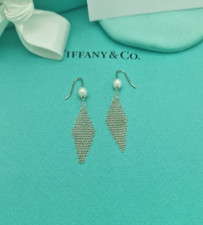Tiffany & Co. Rare Elsa Peretti Pearl and Silver Mesh Dangle Drop Earrings