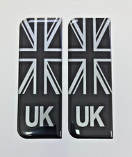 Domed Union Jack UK Silver/Black Number Plate Stickers - 39mm - GLOSS DOMED GEL