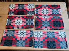 Vintage Welsh Wool Geometric Pattern Tapestry Place  Mats