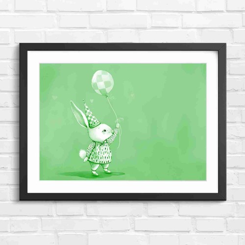 Whimsical rabbit with balloon - rabbit,